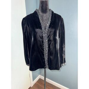 Vintage Black Velvet Sequined Button Front Formal Evening Jacket Union Tag